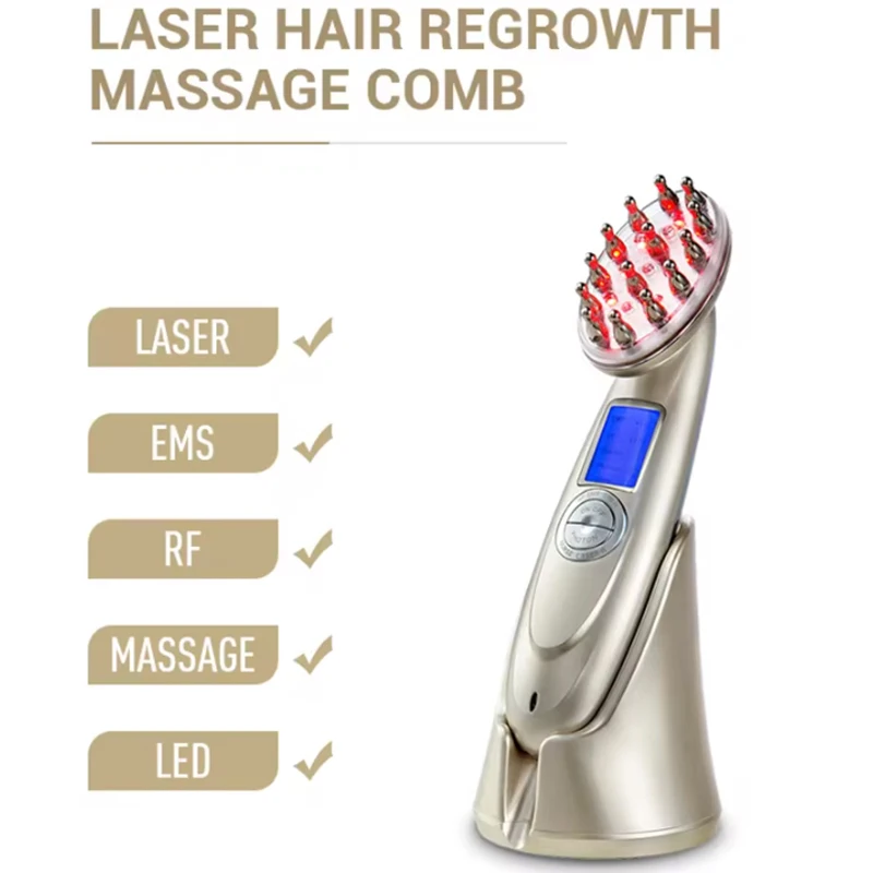Industrial Handheld Laser - Tragbares Laser-Haarwuchs-Gerät mit RF/EMS/Vibration, 3-Farben-LED für