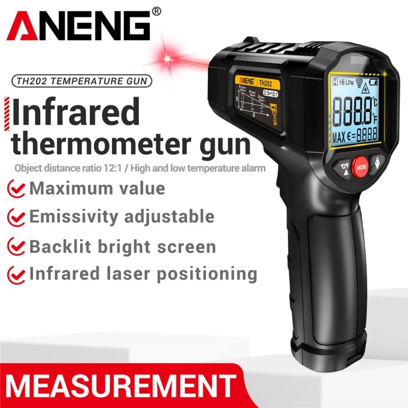Industrial Laser Thermometer Gun - ANENG TH202 Industrielle Handthermometer, Autotest, berührungsloser