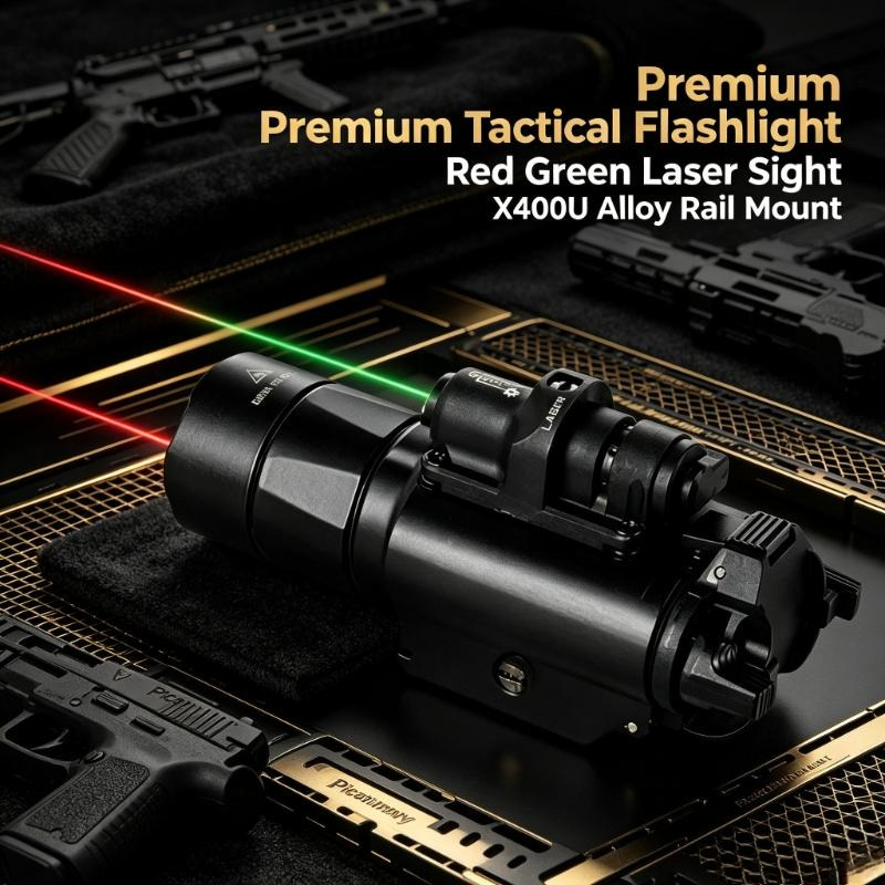Industrial Green Laser - X400U Legierungs-Taktische Taschenlampenhalterung mit Rot-Grün-Lasermodul, Nullstellbar,