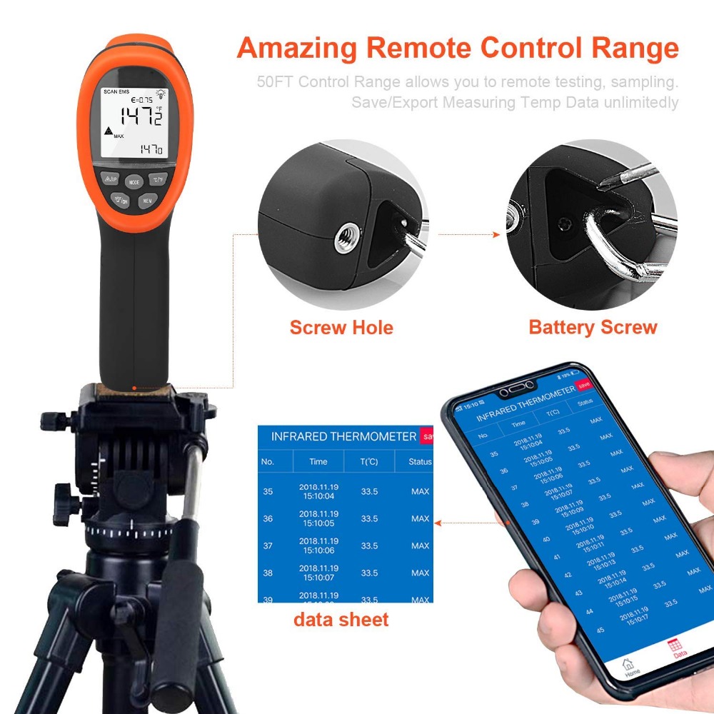 Industrial Laser Thermometer Gun - BTMETER Digitales Pyrometer Berührungsloses IR-Thermometer -58