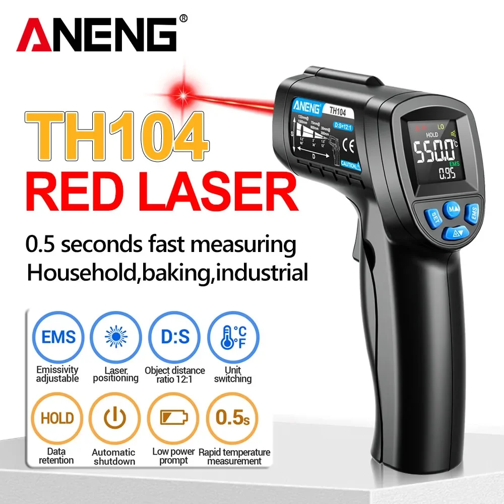 Industrial Laser Thermometer Gun - ANENG TH104 Infrarot-Handthermometer -50~550 ℃ IR-Lasersensor-Thermometer,