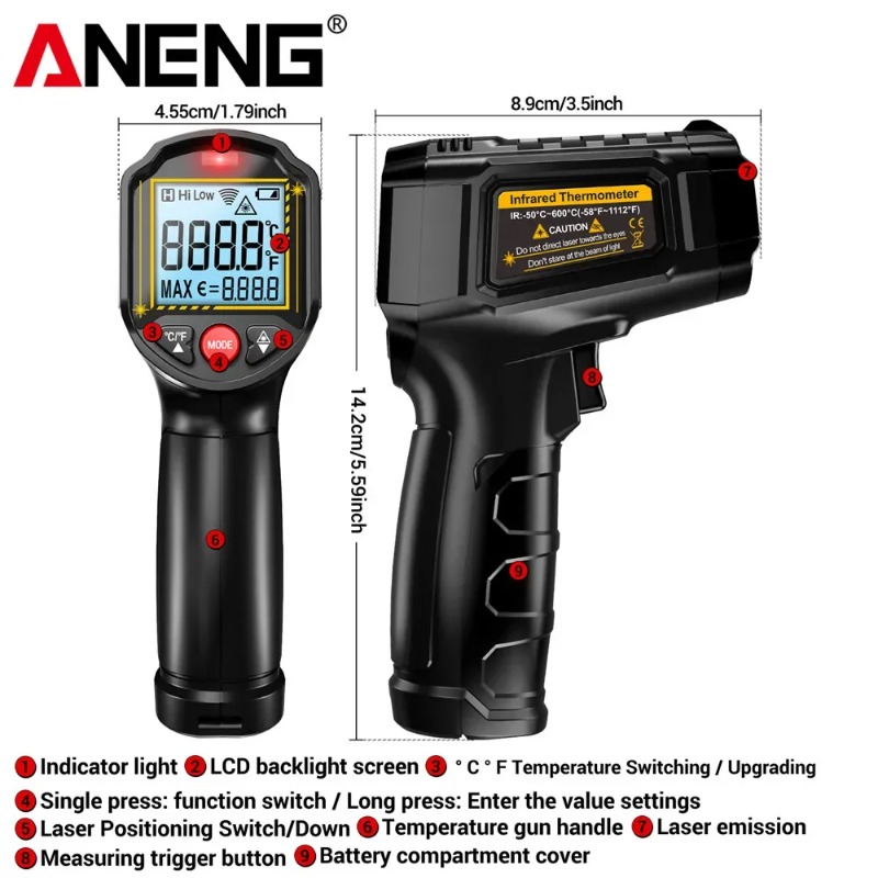 ANENG TH202 Berührungsloses In – Industrial Laser Thermometer Gun Bewertung und Preis